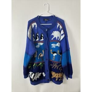 20 ANS By Mariea Kim Wild Animals Knitted Cardigan Sweater Size Medium